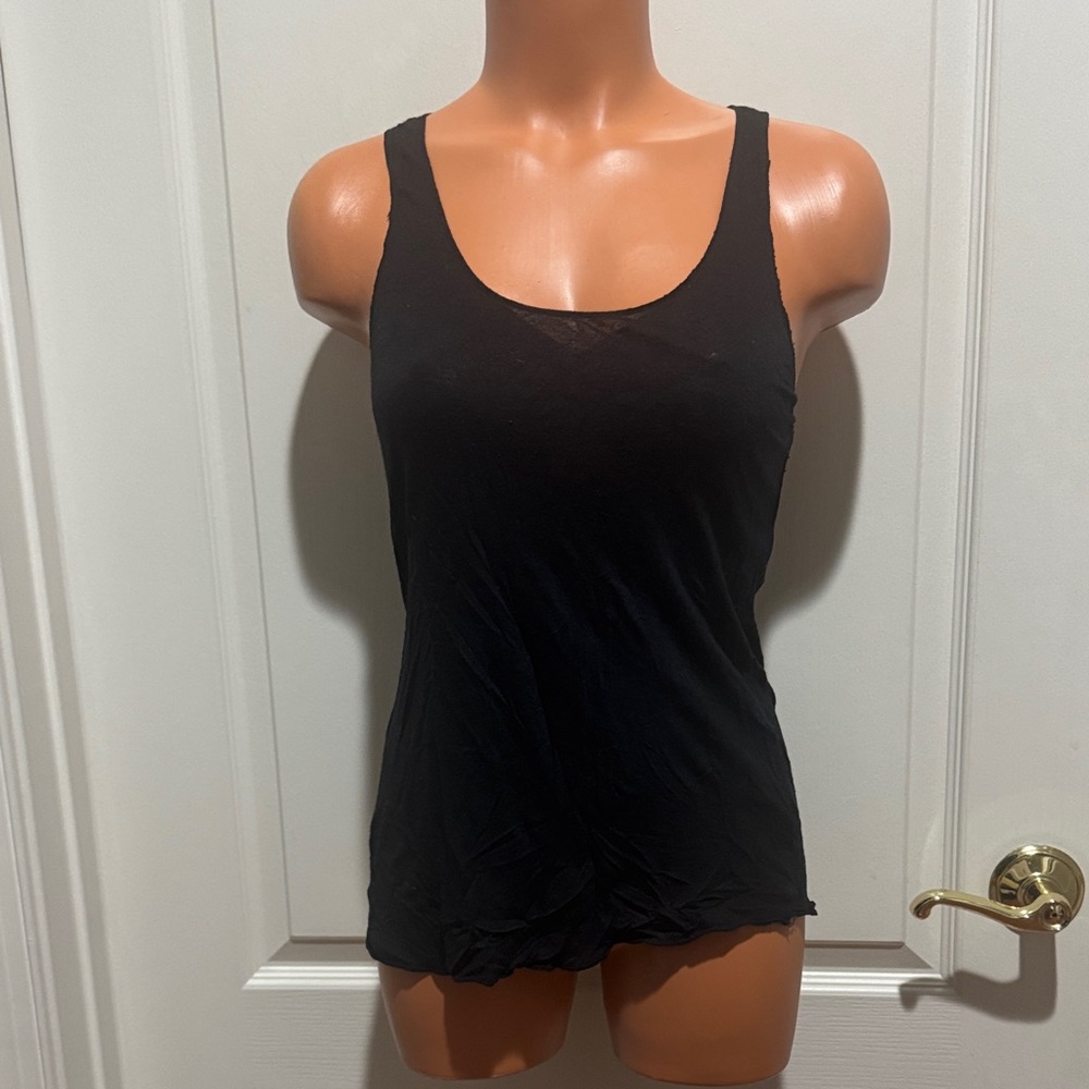 MUDD Sheer Black Tissue Tee Halter Racerback Tank Top Raw Edge S Small EUC $20